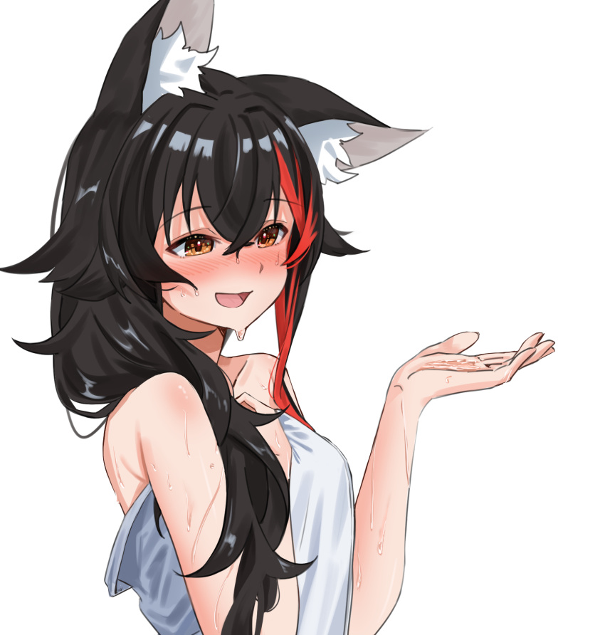 1girl, :d, animal_ear_fluff, animal_ears, bangs, black_hair, blush, brown_eyes
