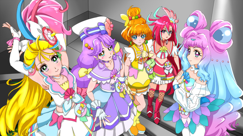 5girls, 998rr, :d, :o, ;), ahoge, antenna_hair, aqua_eyelashes