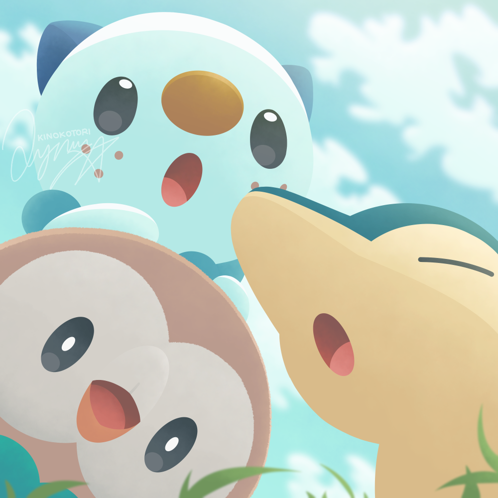 :o, black_eyes, closed_eyes, clouds, commentary_request, cyndaquil, day, from_below