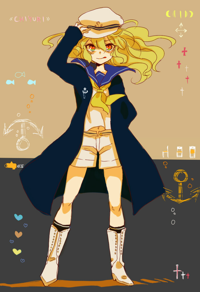 anchor_symbol, bad_id, bad_pixiv_id, black_legwear, blonde_hair, blue_coat, blue_sailor_collar, boots