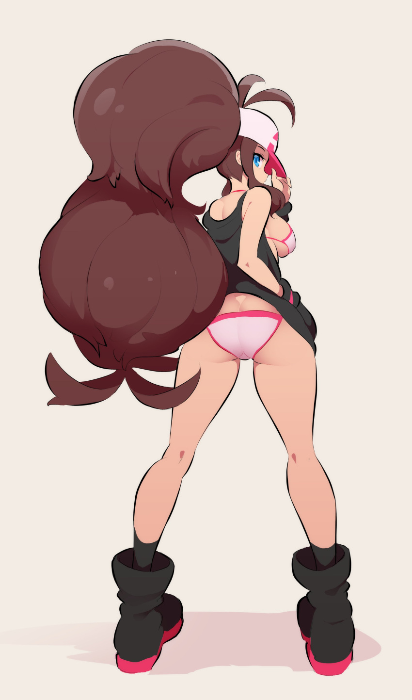 1girl, absurdres, ass, baseball_cap, big_hair, bikini, black_footwear, black_legwear