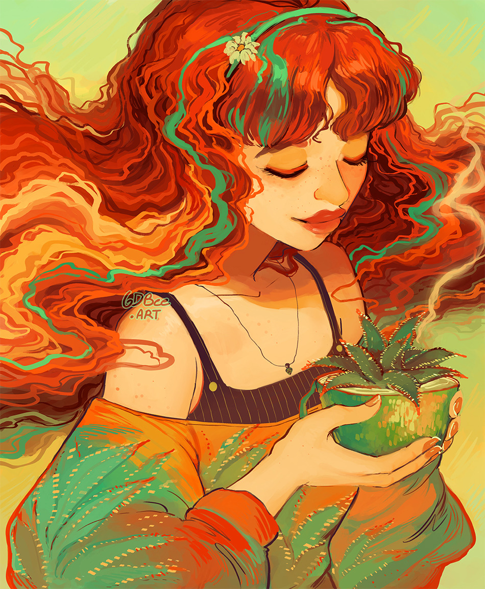 1girl, aloe_(plant), artist_name, black_camisole, blonde_hair, body_freckles, camisole, closed_eyes