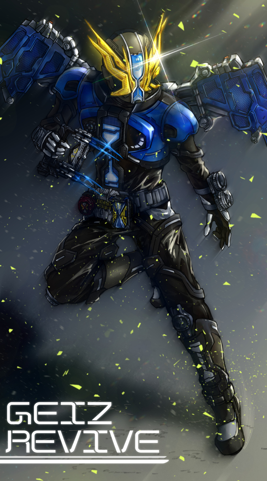 absurdres, alternate_costume, armor, black_bodysuit, black_footwear, black_gloves, blue_armor, blue_wings