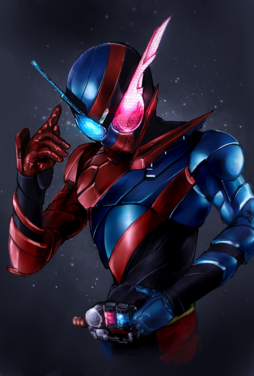 1boy, armor, black_bodysuit, blue_armor, blue_gloves, bodysuit, build_driver, gloves