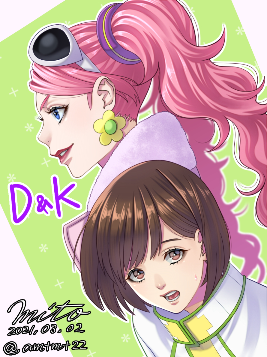 2girls, :o, artist_name, blue_eyes, brown_eyes, brown_hair, dated, deana_del_rio