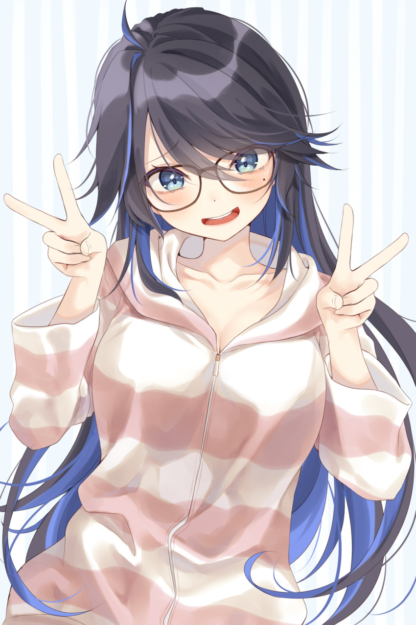 1girl, bangs, blue_background, blue_eyes, blue_hair, border, colored_inner_hair, commentary