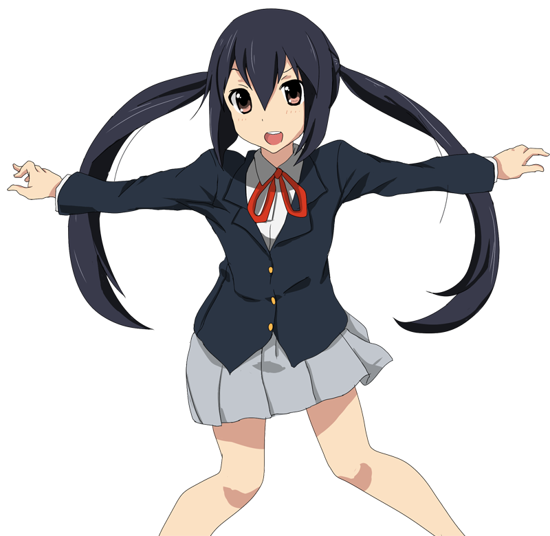 k-on!, long_hair, nakano_azusa, nira, outstretched_arms, school_uniform, solo, spread_arms