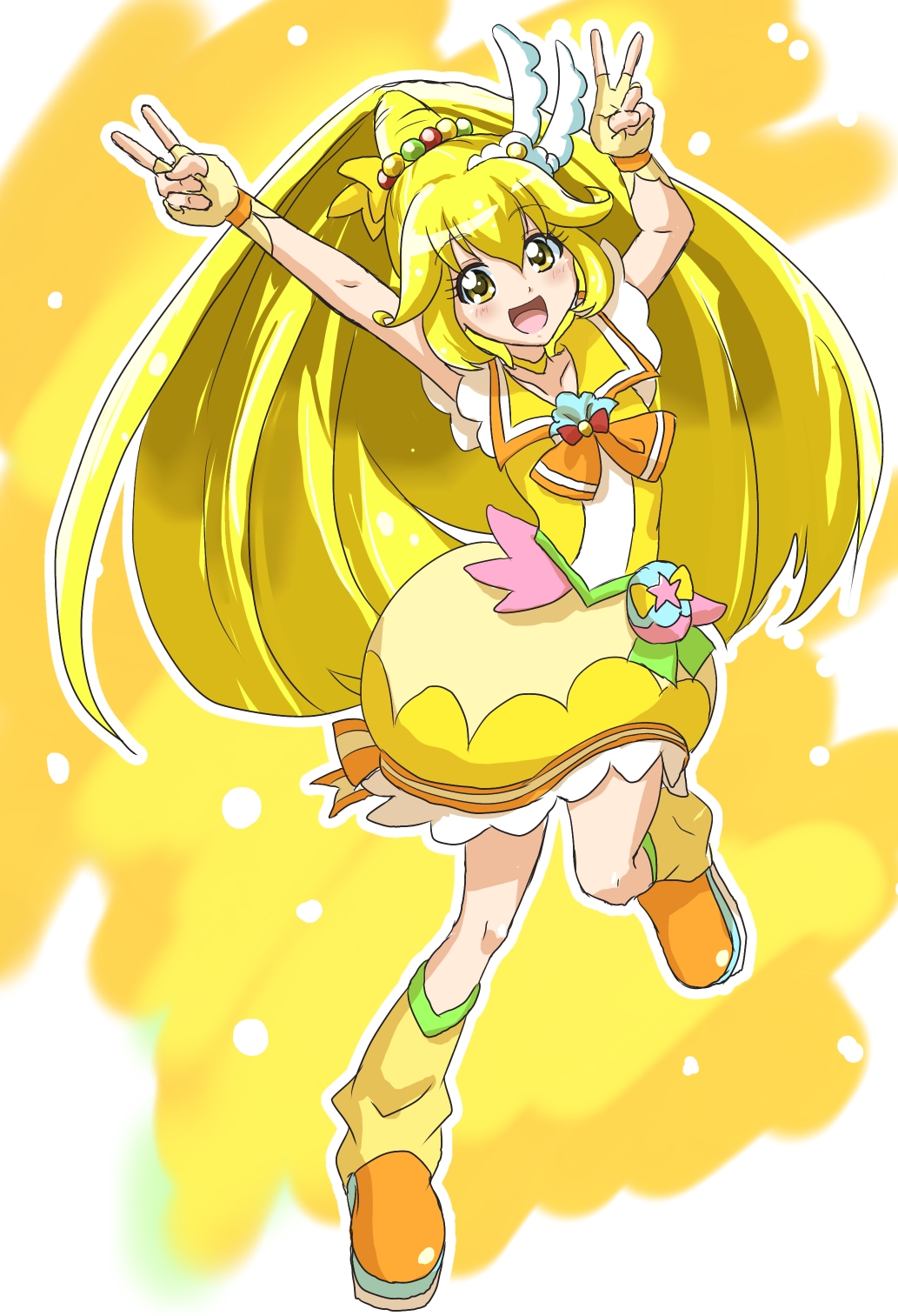 1girl, adapted_costume, alternate_costume, bow, choker, cosplay, cure_papaya, cure_papaya_(cosplay)