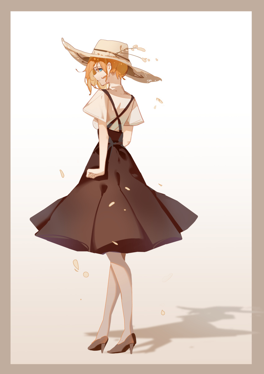 1girl, absurdres, alternate_costume, alternate_hair_length, alternate_hairstyle, asymmetrical_hair, black_skirt, blue_eyes