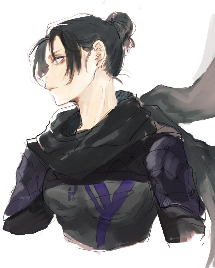 1girl, absurdres, apex_legends, bangs, black_bodysuit, black_hair, black_scarf, bodysuit