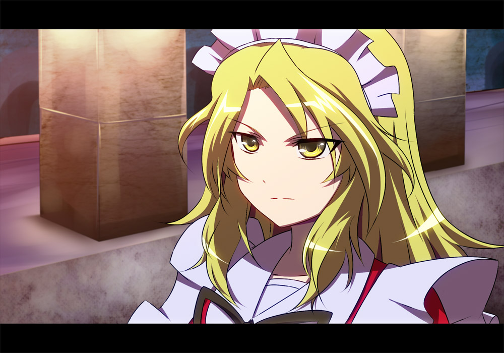 1girl, bangs, blonde_hair, closed_mouth, collared_dress, dress, face, frills