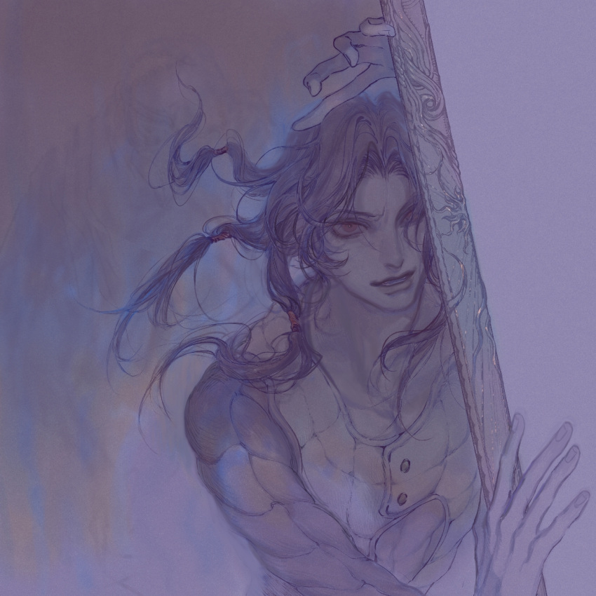 1boy, abs_cutout, black_hair, hex_tails, highres, illuso, jojo_no_kimyou_na_bouken, long_hair