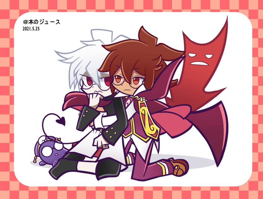 2boys, crimson_slushie, crossover, disgaea, highres, male_focus, mao_(disgaea), multiple_boys