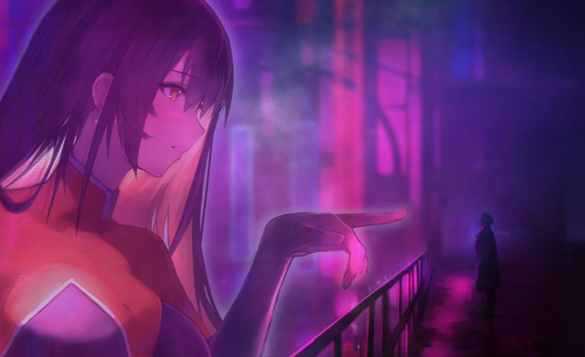1girl, 1other, absurdres, black_hair, blade_runner_2049, borrowed_character, borrowed_design, crossover