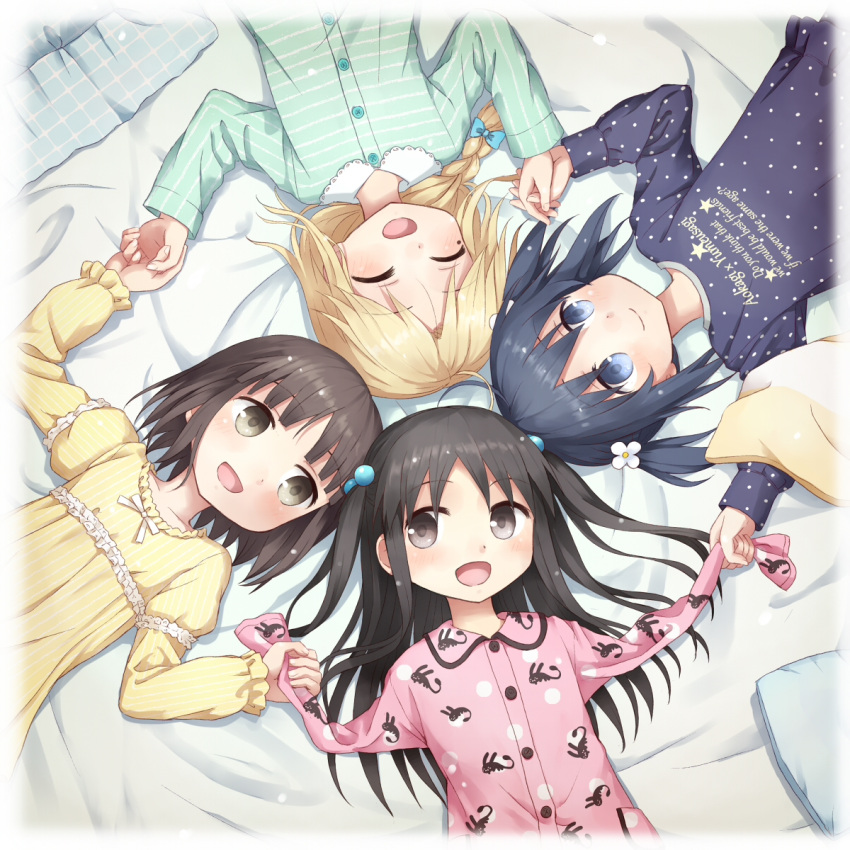 4girls, :d, ^_^, ^o^, ahoge, amputee, animal_print, arm_up
