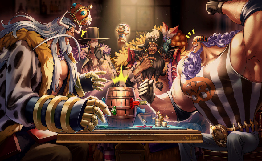 4boys, ^^^, arm_up, armpits, avalo_pizarro, barrel, beard, bicorne