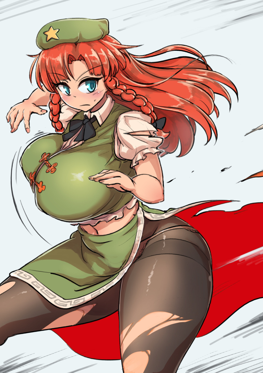 1girl, enajii, highres, hong_meiling, simple_background, solo, touhou, white_background