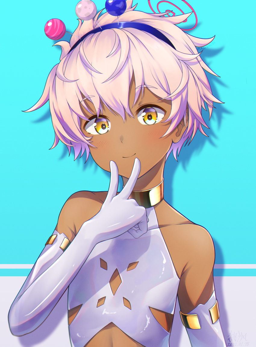 1boy, absurdres, ayabuchi, collarbone, dark-skinned_male, dark_skin, fingers_to_mouth, genderswap
