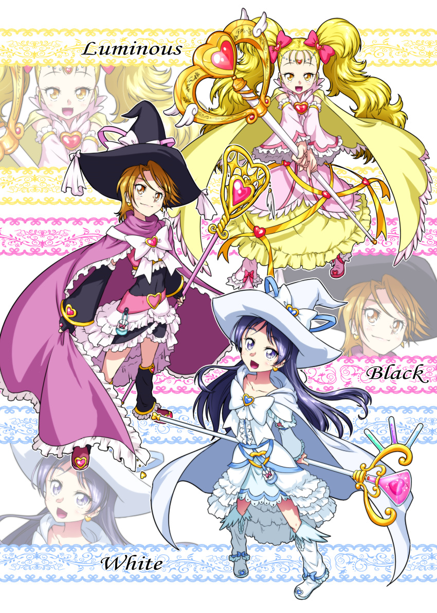3girls, :d, absurdres, adapted_costume, alternate_costume, arm_warmers, belt, black_gloves
