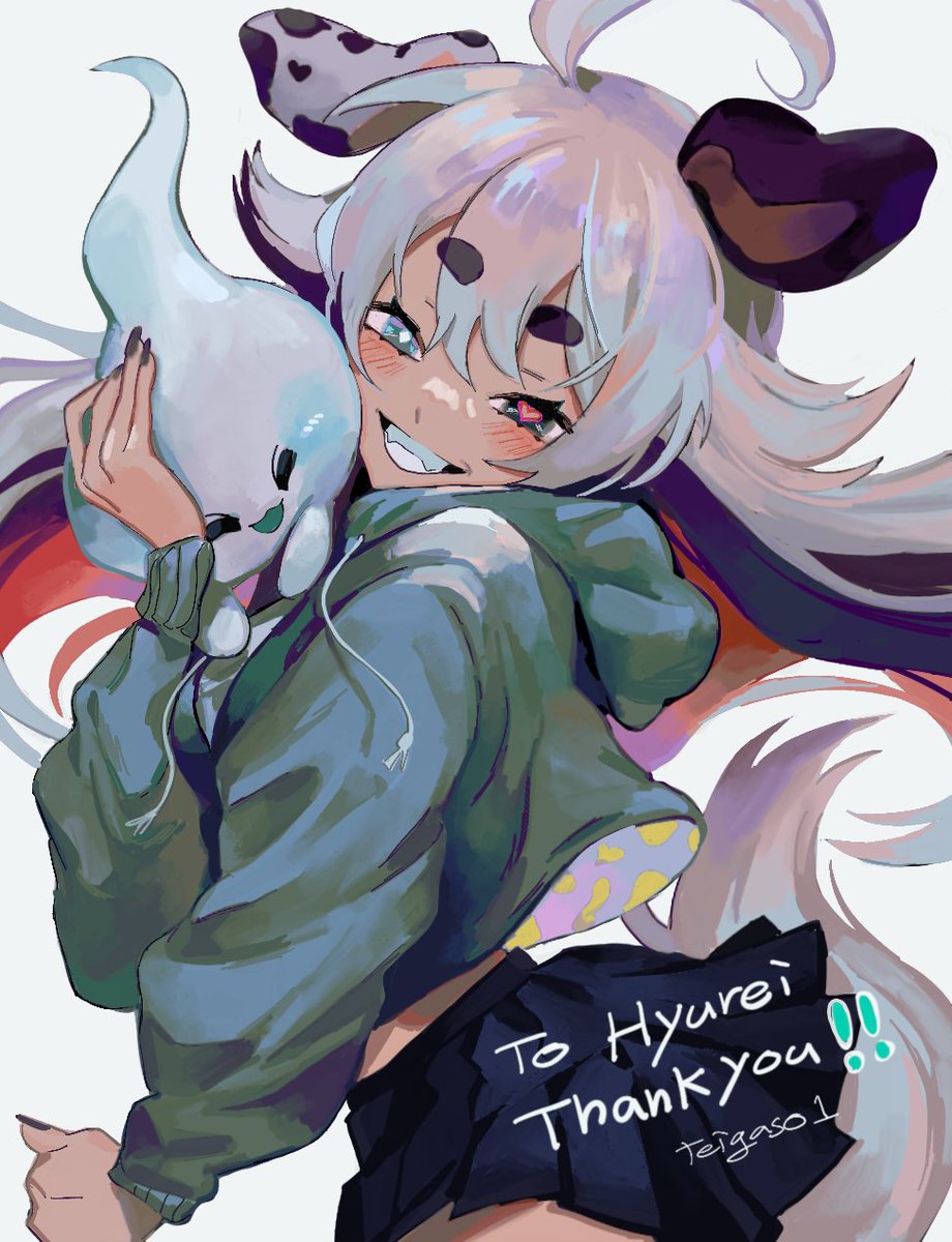 1girl, animal_ears, blue_eyes, blush, dog_ears, dog_girl, dog_tail, ghost