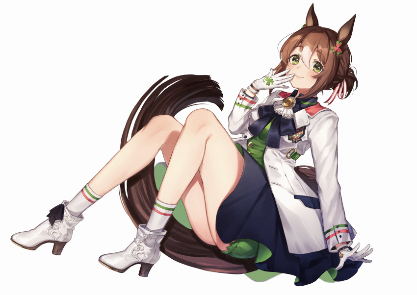1girl, absurdres, animal_ears, black_shirt, black_skirt, bloomers, blush, boots