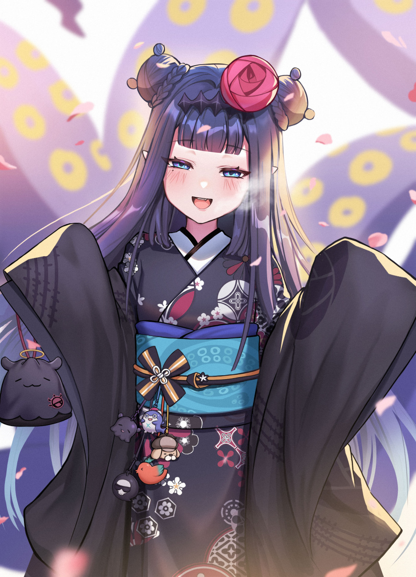 1girl, absurdres, bag, bangs, bloop_(gawr_gura), blue_eyes, blurry, blurry_background