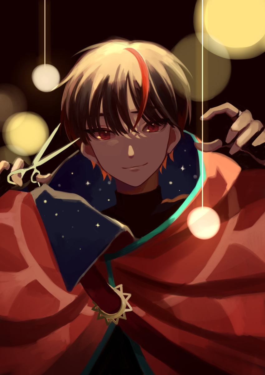 1boy, absurdres, brown_hair, cape, cloak, fumi22509, highres, himawari_nasu