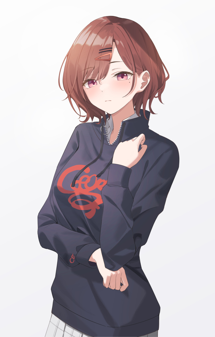 1girl, absurdres, bangs, black_sweater, breasts, brown_hair, closed_mouth, cowboy_shot