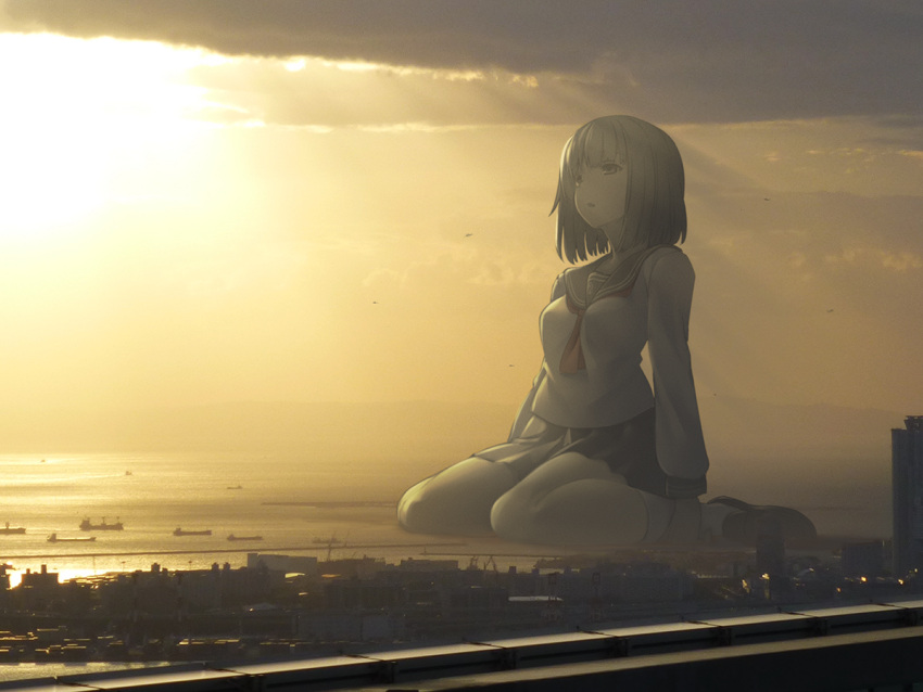 divine, giantess, goddess, high_school_girl, mysterious, photo_editing, sailor_uniform