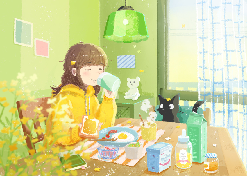 1girl, :<, animal, ao_(aohari), bangs, black_cat, blunt_bangs, blurry