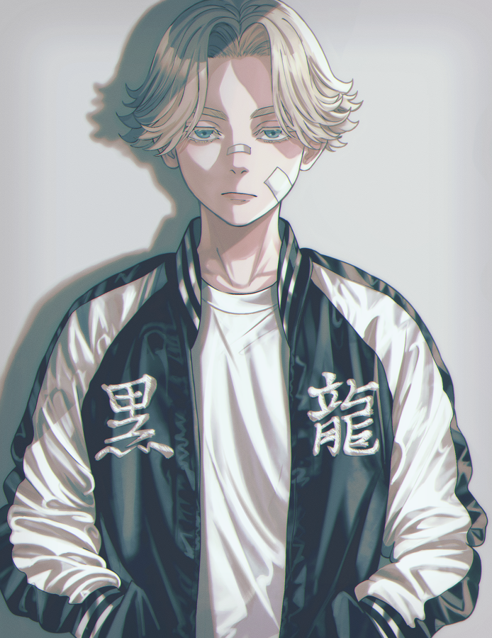 1boy, bandaid, bandaid_on_cheek, bandaid_on_nose, black_jacket, blonde_hair, blue_eyes, burn_scar