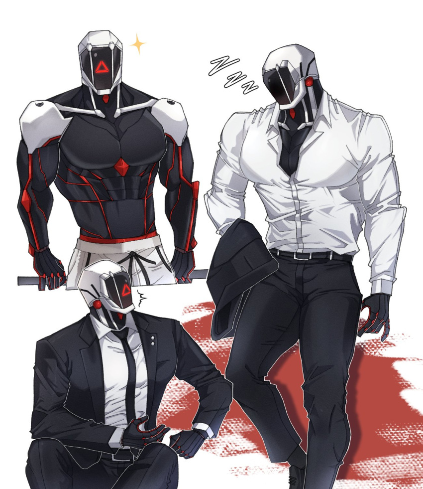 3boys, black_pants, coat, commentary_request, formal, highres, holding, howondubu0908