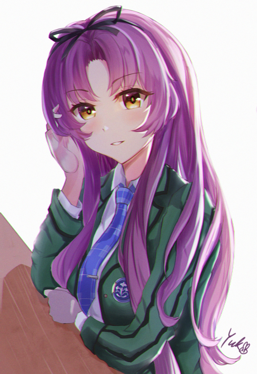 1girl, absurdres, black_ribbon, breasts, commentary_request, eiyuu_densetsu, green_jacket, hair_ribbon