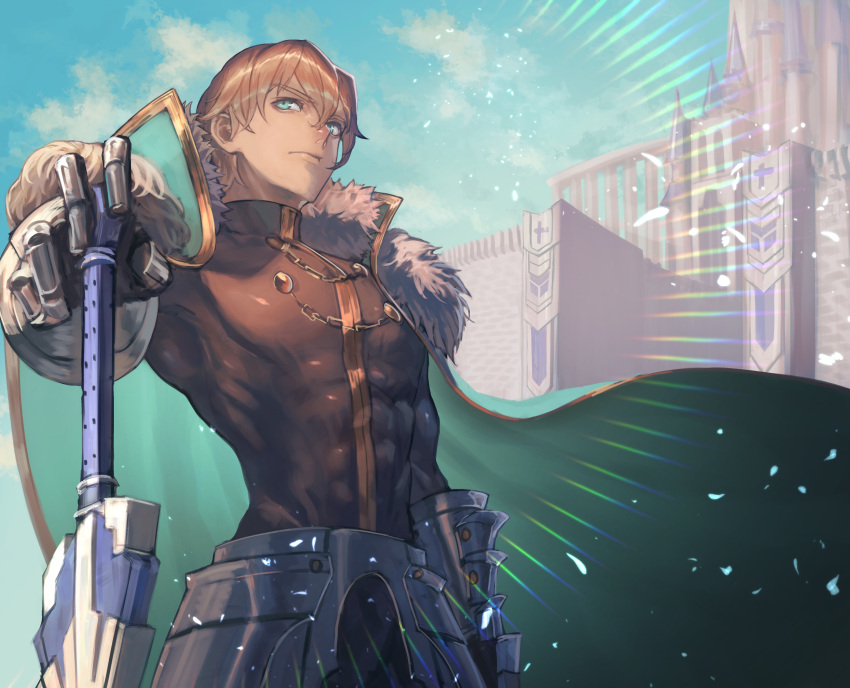 1boy, absurdres, black_bodysuit, blonde_hair, blue_eyes, bodysuit, coat, coat_on_shoulders