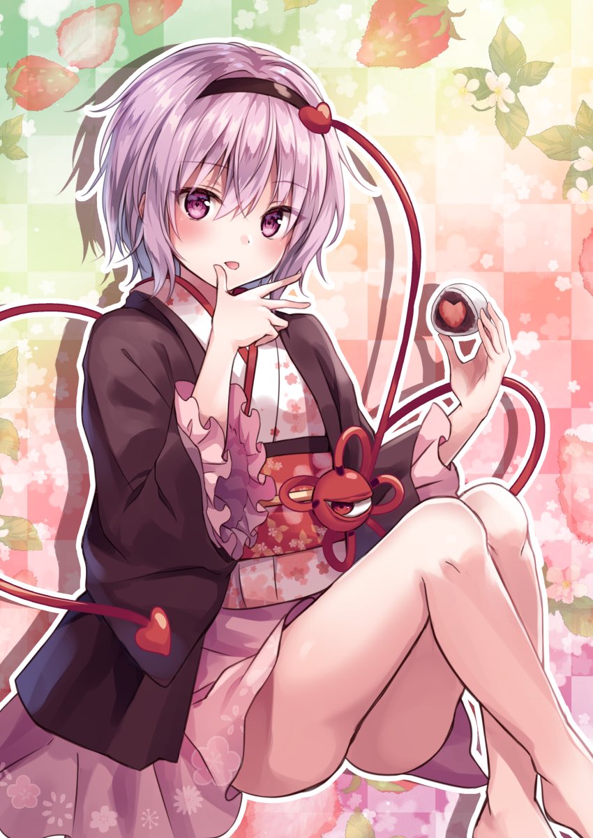 1girl, abstract_background, alternate_costume, ass, bangs, barefoot, black_hairband, blush