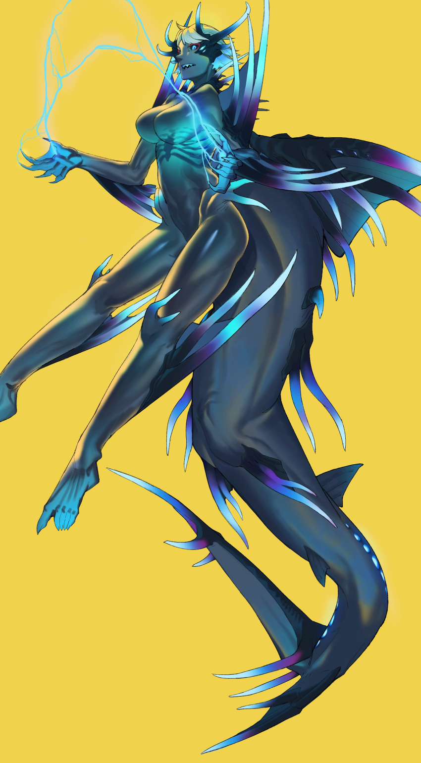 1girl, absurdres, alvin_(vier), blue_eyes, blue_hair, blue_skin, claws, colored_eyelashes