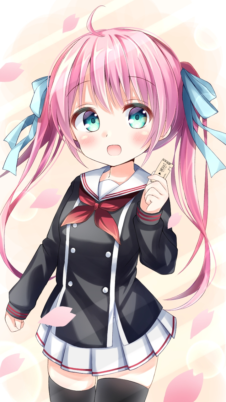 1girl, blue_bow, blue_eyes, bow, hatsukoi_rail_trip, highres, melon_kohashi, pink_hair