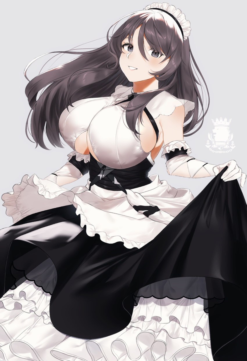 1girl, apron, azur_lane, black_dress, breasts, charybdis_(azur_lane), dress, elbow_gloves