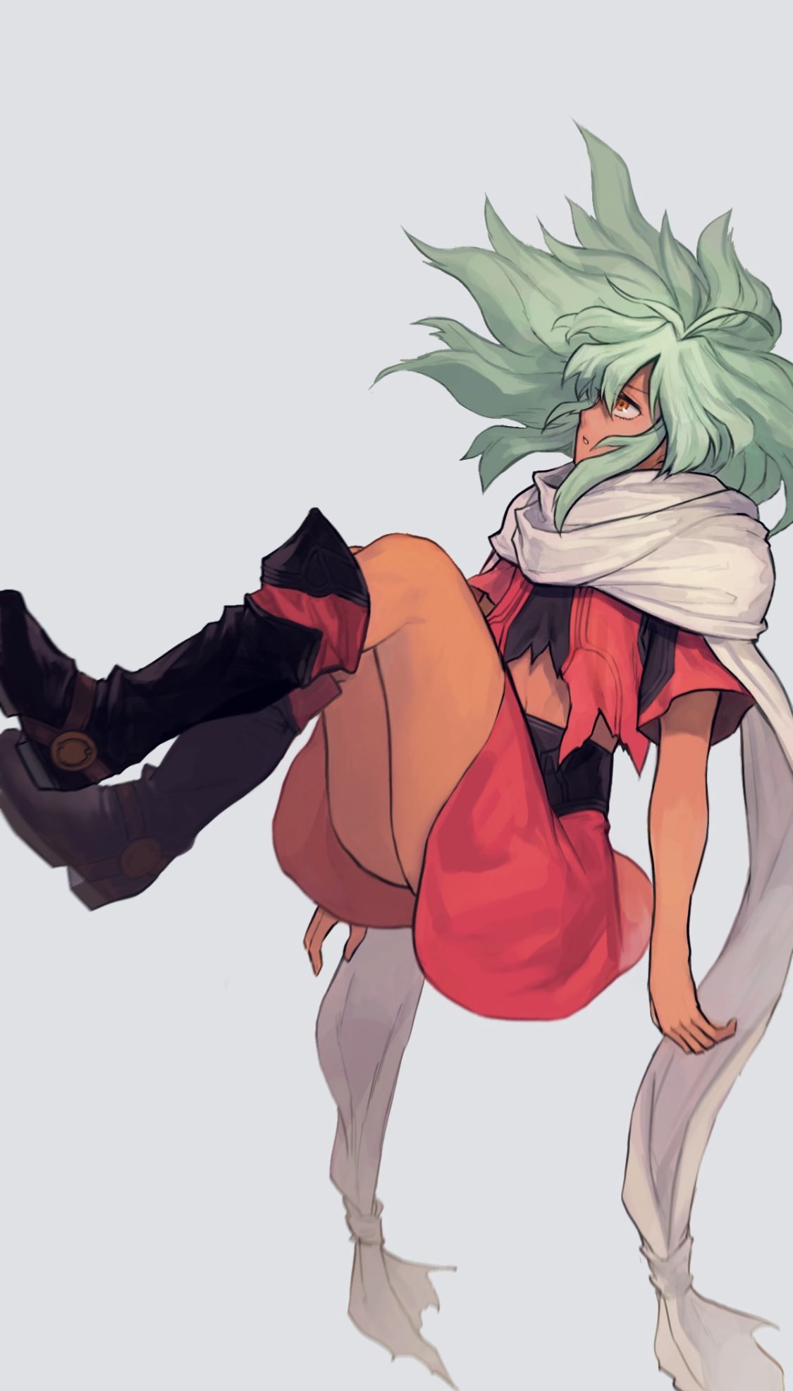 1girl, boots, coffee_beans_(5offee8eans), dark-skinned_female, dark_skin, emerada_(xenogears), full_body, green_hair
