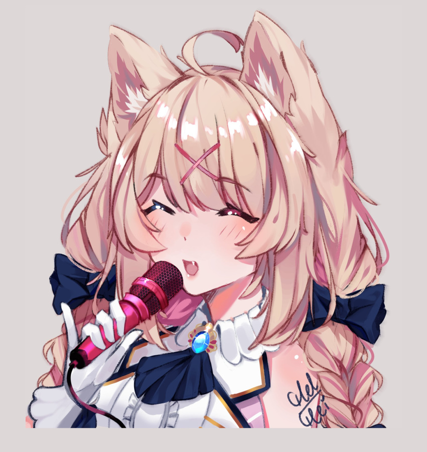 1girl, ^_^, ^o^, ahoge, animal_ear_fluff, animal_ears, artist_name, ascot