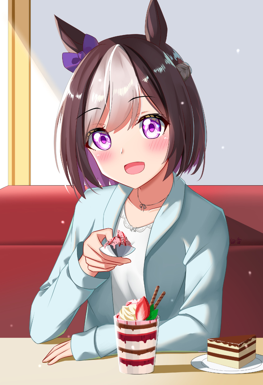 1girl, :d, absurdres, animal_ears, baiyin_(sif123456), bangs, brown_hair, chinese_commentary
