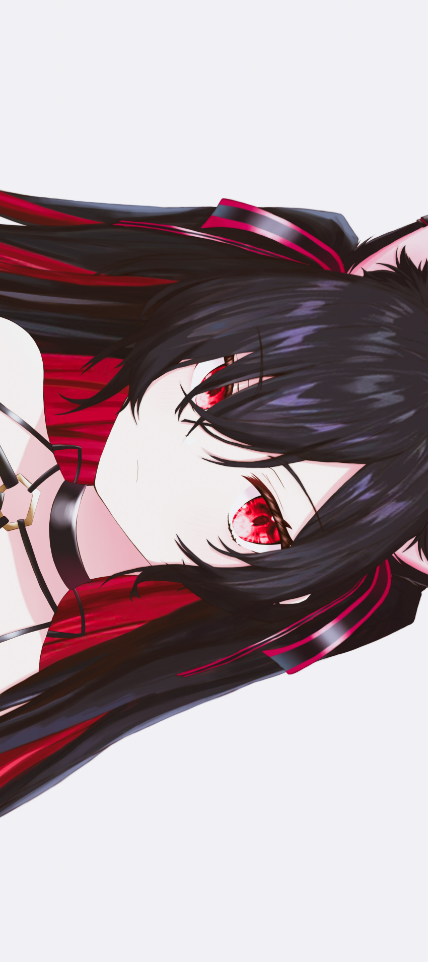 >:(, 1girl, absurdres, animal_ear_fluff, animal_ears, black_choker, black_hair, black_ribbon