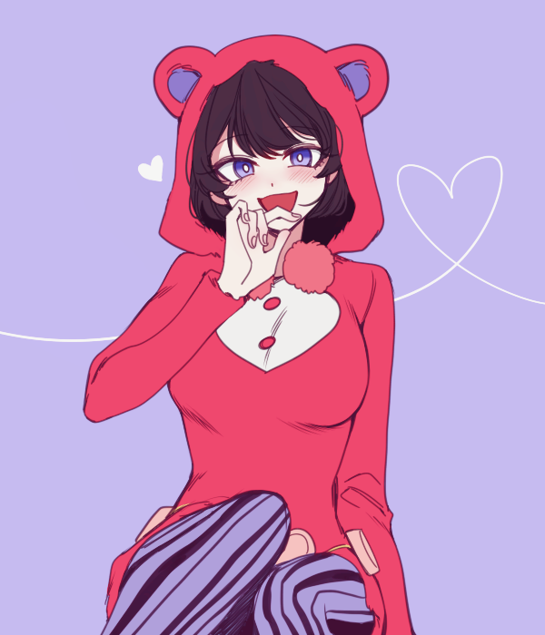 1girl, animal_ears, black_hair, blush, bob_cut, fake_animal_ears, hand_to_own_mouth, hat