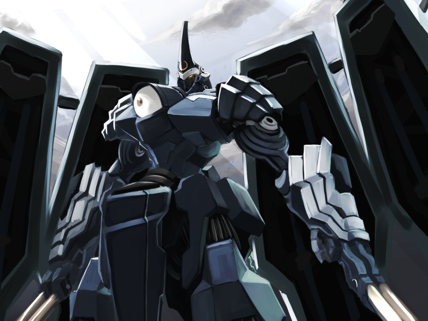 aaru_(tenrake_chaya), blade, glowing, glowing_eyes, highres, kurogane_no_linebarrel, kurogane_no_linebarrels, mecha