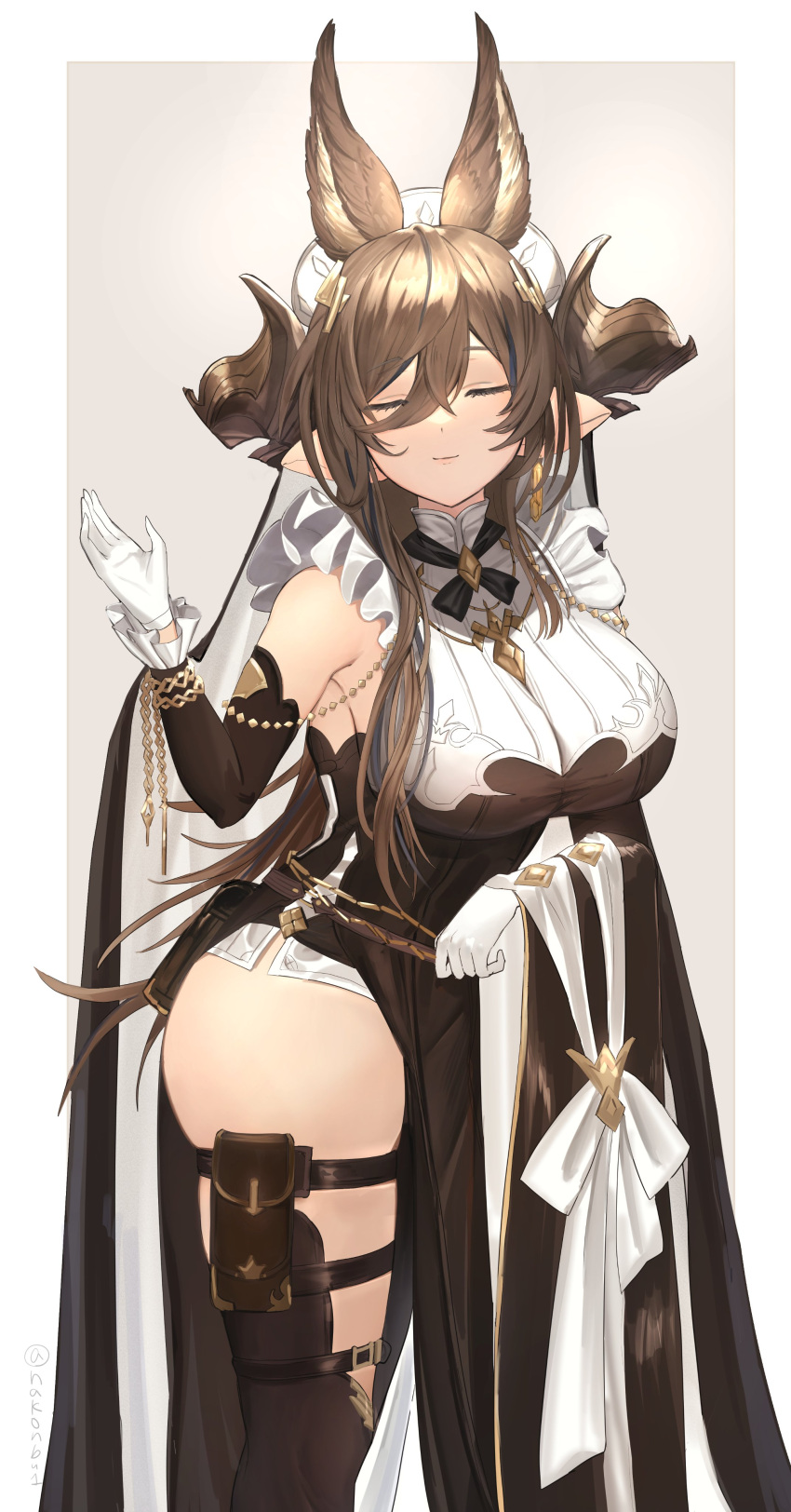 1girl, absurdres, animal_ears, ass, bangs, bare_shoulders, breasts, brown_hair