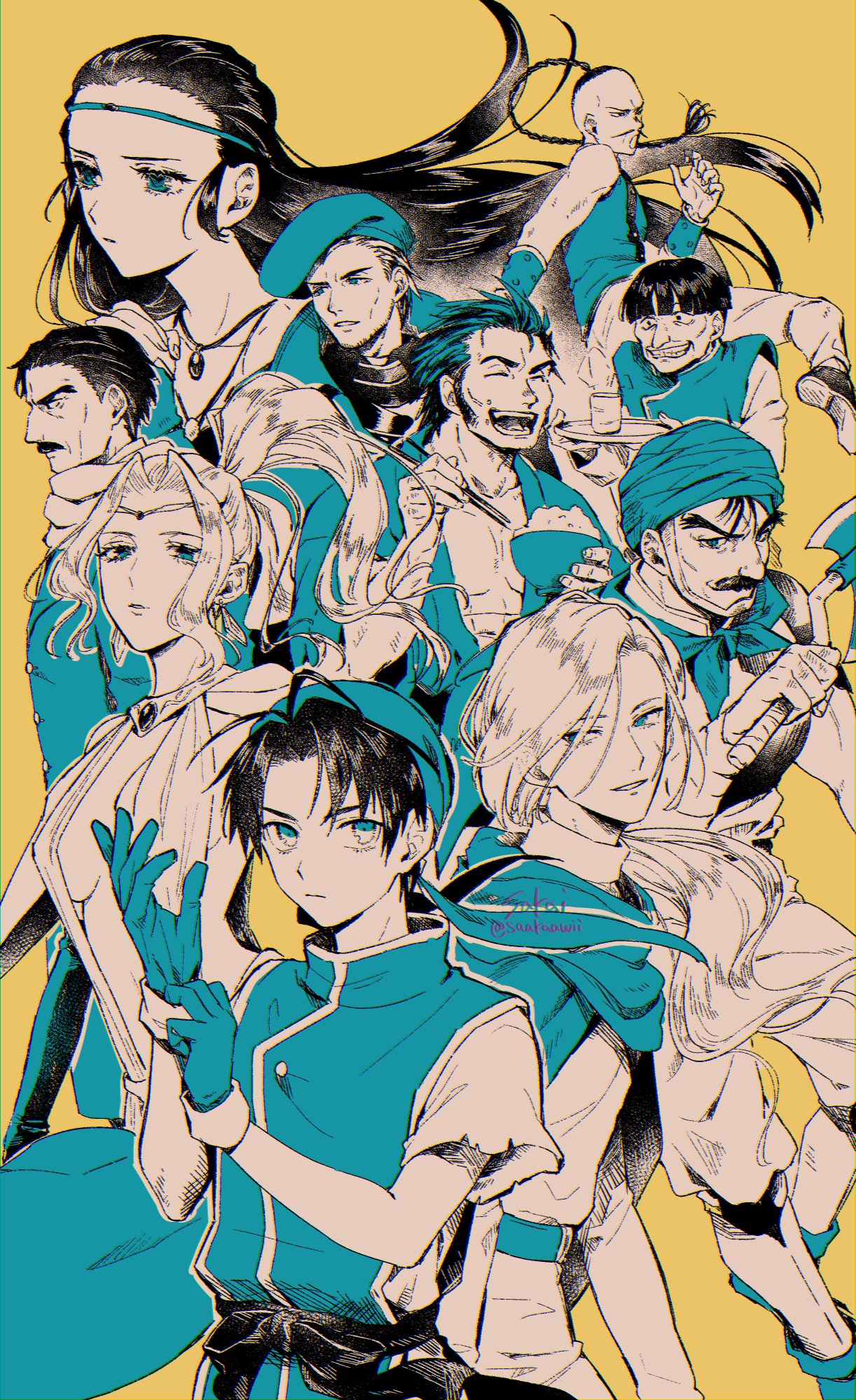 breasts, character_request, closed_mouth, facial_hair, gensou_suikoden, gremio_(gensou_suikoden), hat, highres