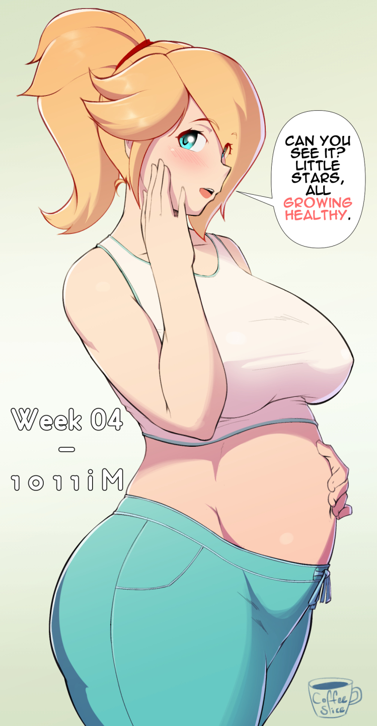 1girl, artist_name, blonde_hair, blue_eyes, blue_pants, blush, breasts, coffeeslice