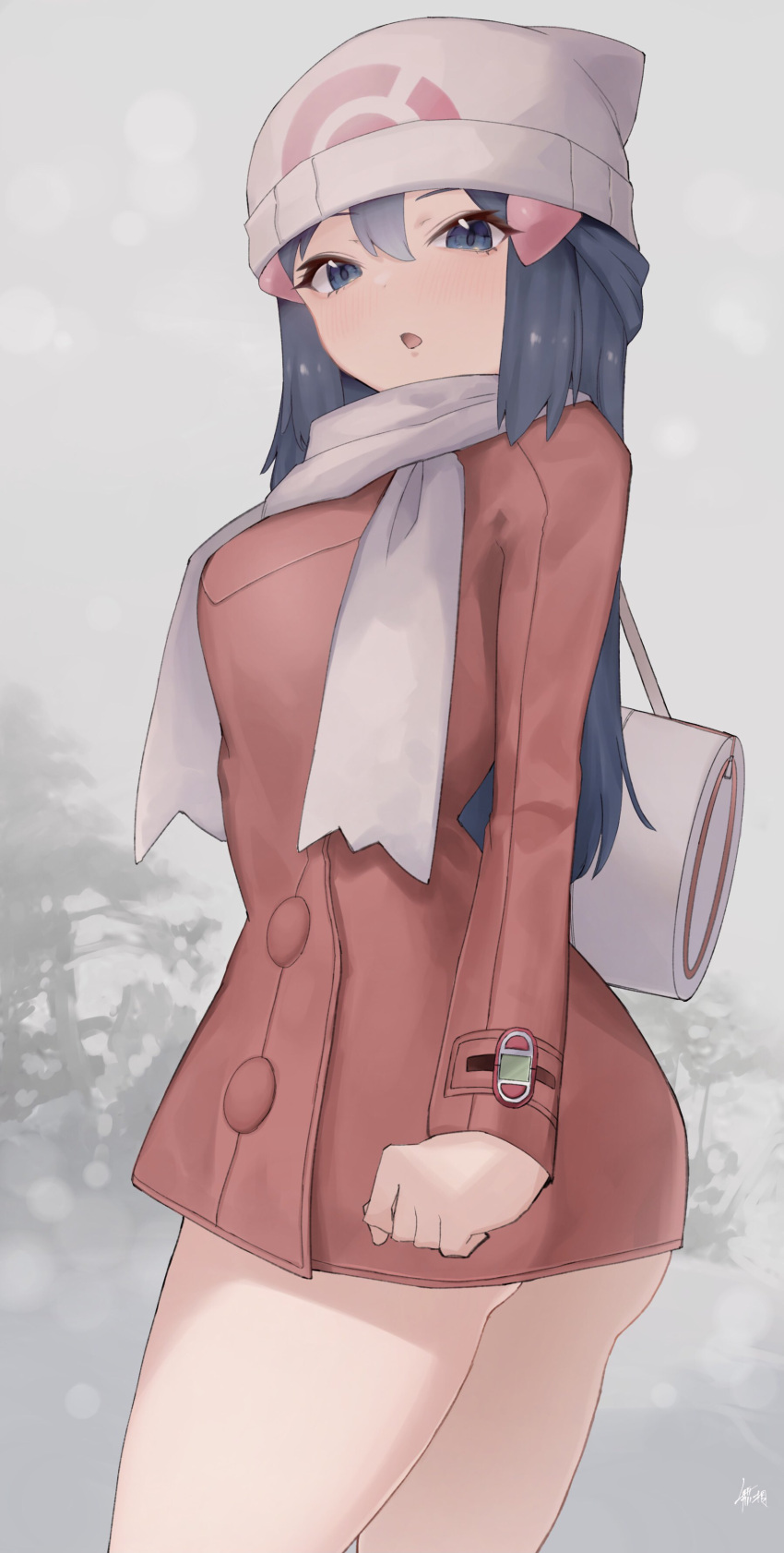 1girl, absurdres, bag, bangs, bare_legs, blue_eyes, blue_hair, blush