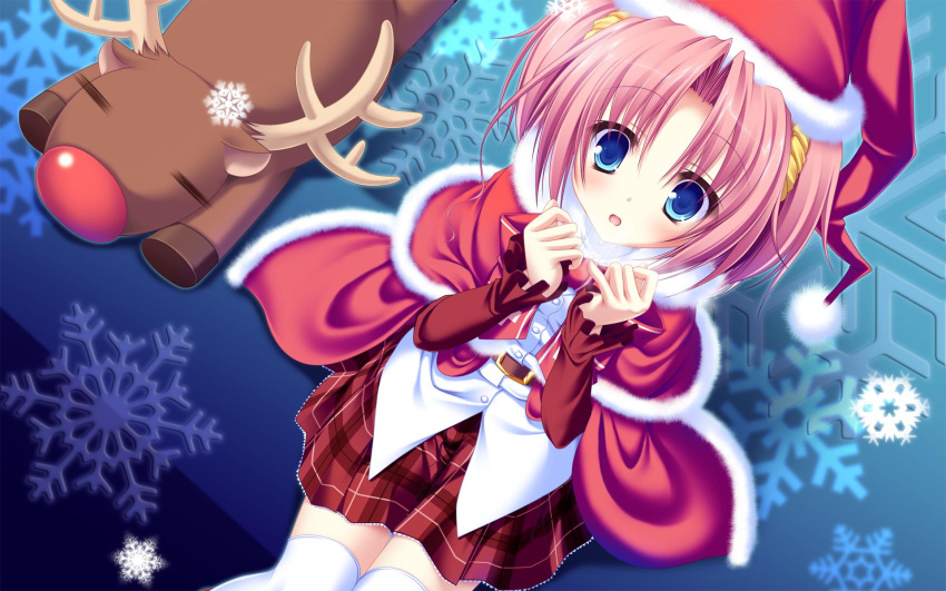=_=, blue_eyes, blush, christmas, hat, highres, kazamai_sakura, mikagami_mamizu