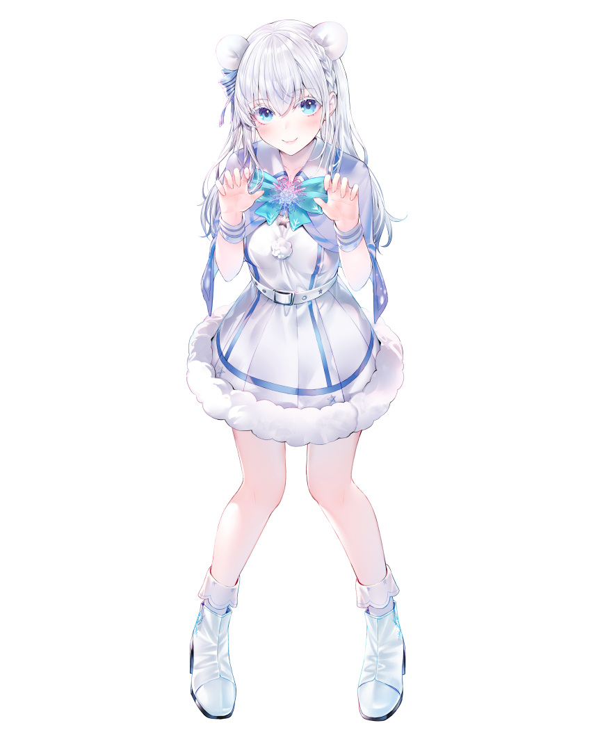 1girl, absurdres, ankle_boots, bangs, blue_eyes, boots, bow, braid